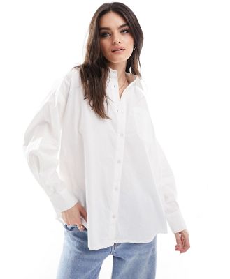ASOS Weekend Collective oversized shirt with woven badge in white