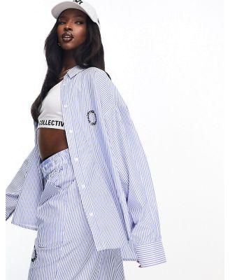 ASOS Weekend Collective oversized stripe shirt in blue and white (part of a set)