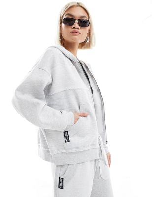 ASOS Weekend Collective reversed seam zip through hoodie in grey marl