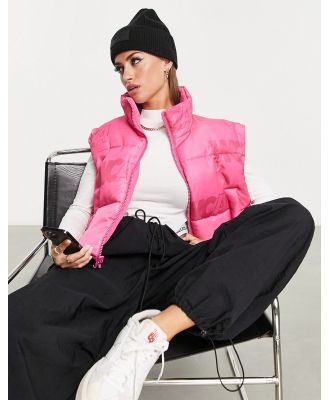 ASOS Weekend Collective reversible padded jacket with zip off sleeves in pink-Neutral