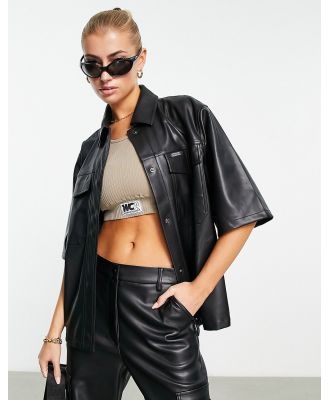 ASOS Weekend Collective shirt with pockets in leather look in black (part of a set)