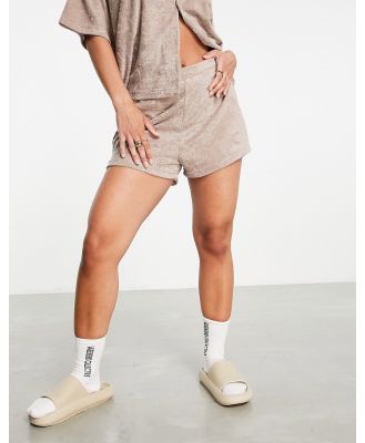 ASOS Weekend Collective short in towelling with WCA burnout in neutral