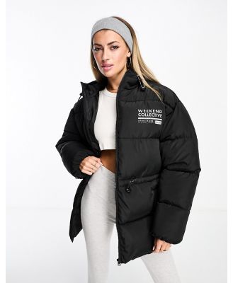 ASOS Weekend Collective waisted padded coat with logo in black