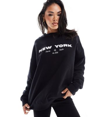 4th & Reckless Asha lounge New York embroidered sweatshirt in washed black