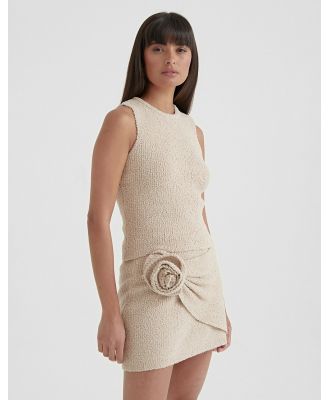 4th & Reckless boucle oversized corsage knit mini skirt in camel (part of a set)-Neutral
