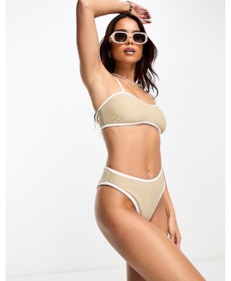 4th & Reckless Calli contrast bikini bottoms in beige and white-Multi