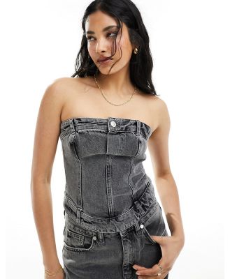 4th & Reckless denim corset in washed grey (part of a set)
