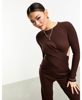 4th & Reckless knitted top with twist front detail in chocolate brown (part of a set)
