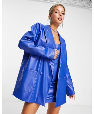 4th & Reckless leather look oversized blazer in blue (part of a set)