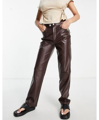 4th & Reckless leather look straight leg pants in deep brown