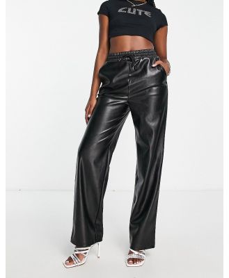 4th & Reckless leather look straight leg pants with deep waistband in black