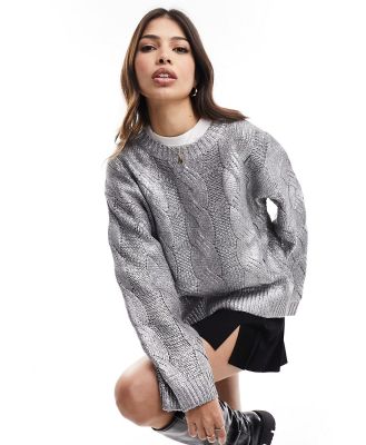 4th & Reckless metallic cable knit jumper in silver