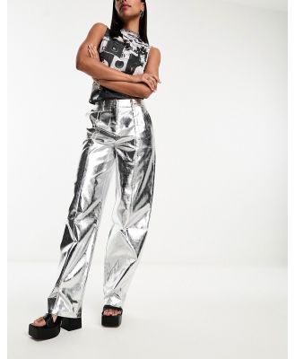 4th & Reckless metallic straight leg pants in silver