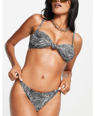 4th & Reckless Nique knotted bandeau bikini top in monochrome print-Black