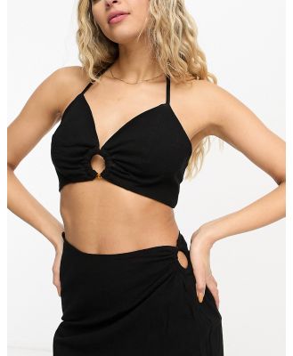 4th & Reckless Onyx ring detail beach crop top in black (part of a set)