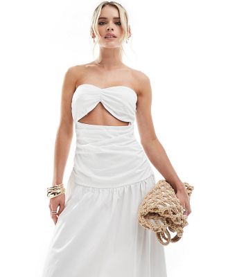 4th & Reckless Petite exclusive bandeau cut out dropped waist maxi dress in white