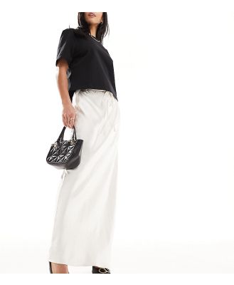 4th & Reckless Petite exclusive satin drawstring waist maxi skirt in cream-White