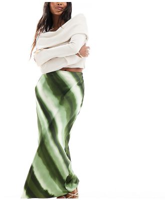 4th & Reckless Petite exclusive satin ombre stripe maxi skirt in green