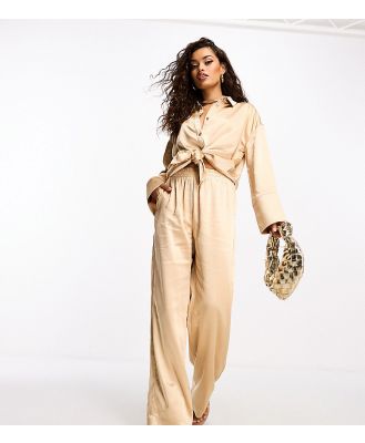 4th & Reckless Petite exclusive satin wide leg pants in camel (part of a set)-Neutral