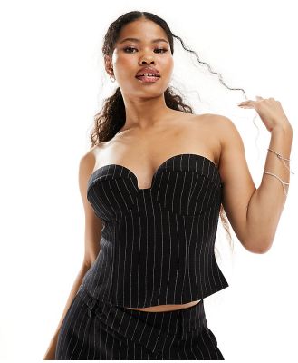 4th & Reckless Petite exclusive tailored bandeau top in pinstripe (part of a set)-Multi
