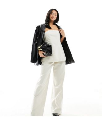 4th & Reckless Petite exclusive tailored linen wide leg pants in cream (part of a set)-White