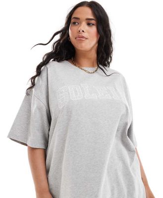 4th & Reckless Plus exclusive embroidered soleil logo oversized t-shirt in grey