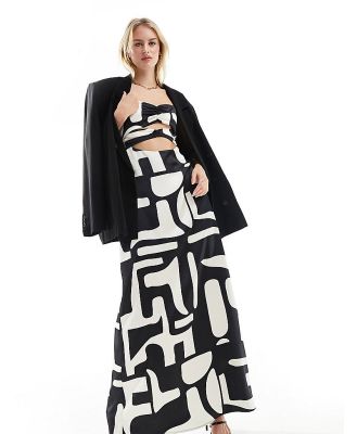 4th & Reckless Tall exclusive satin cami cut out detail maxi dress in mono print-Multi