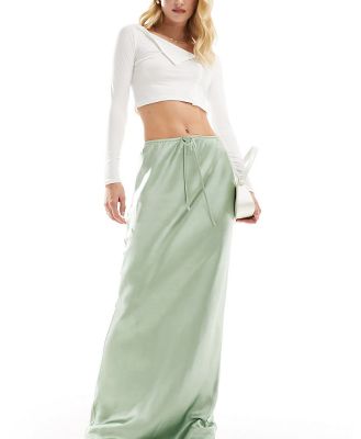 4th & Reckless Tall exclusive satin drawstring waist maxi skirt in sage green