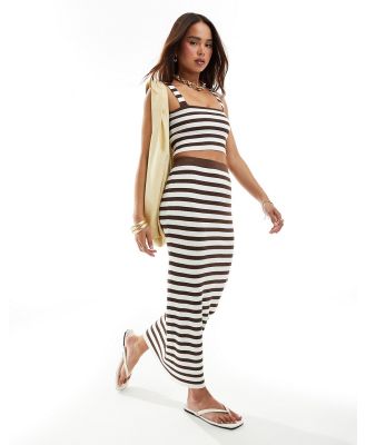 4th & Reckless Zoe stripe knit maxi beach skirt in chocolate (part of a set)-Brown