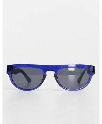 A.Kjaerbede Jake flat top round festival sunglasses in dark blue transparent