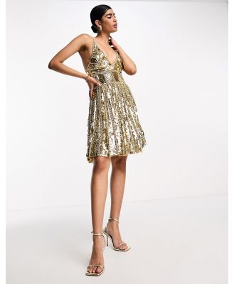 A Star is Born embellished skater mini dress with strappy back in gold