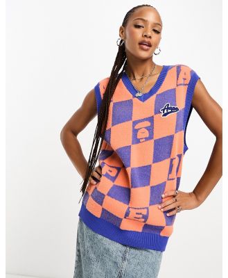Aape By A Bathing Ape check oversized knitted vest in blue/orange