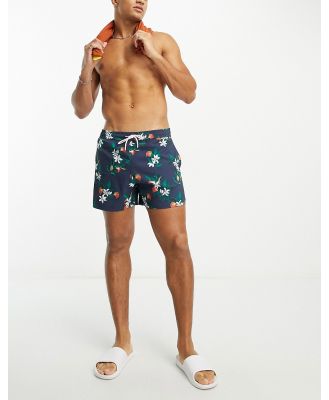 Abercrombie & Fitch 5 inch pull on floral print swim shorts in navy
