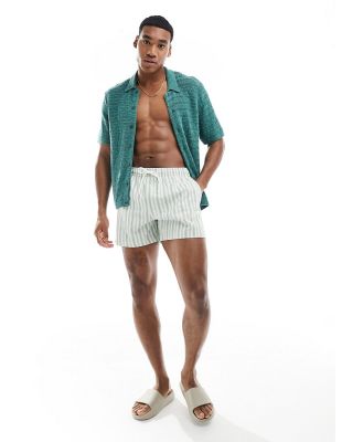 Abercrombie & Fitch 5in pull on stripe print swim shorts in mid green
