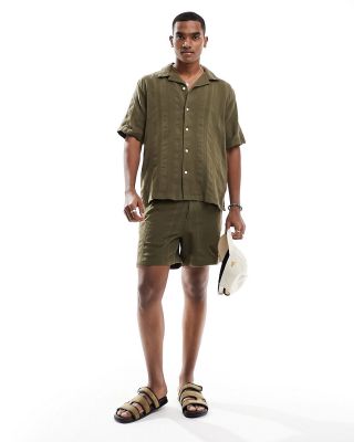 Abercrombie & Fitch 6 dobby pull on shorts in olive green (part of a set)