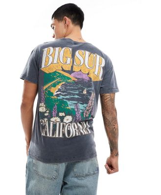 Abercrombie & Fitch Big Sur back print acid wash relaxed fit t-shirt in black