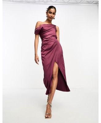 Abercrombie & Fitch cowl neck midi dress with gathered waist detail in burgundy