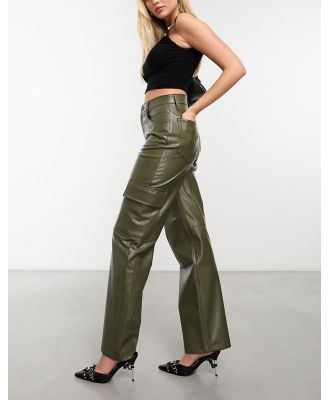Abercrombie & Fitch Curve Love 90s relaxed faux leather cargo pants in green