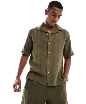Abercrombie & Fitch dobby stripe short sleeve shirt relaxed fit in mid green (part of a set)