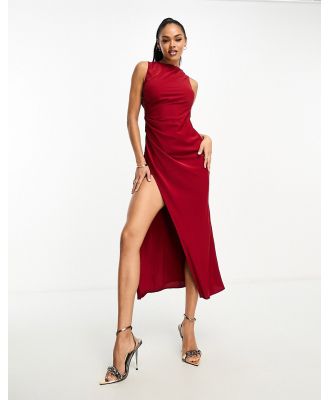 Abercrombie & Fitch draped midi dress in red with side slit