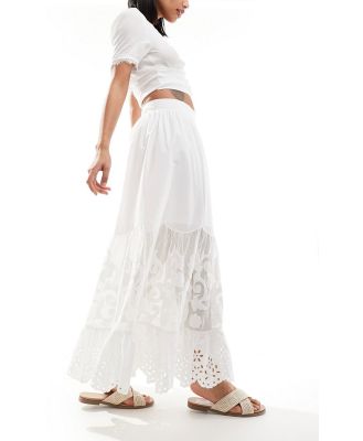 Abercrombie & Fitch eyelet tiered linen look maxi skirt in white