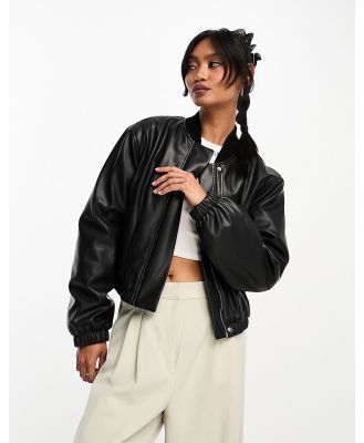 Abercrombie & Fitch faux leather bomber jacket in black