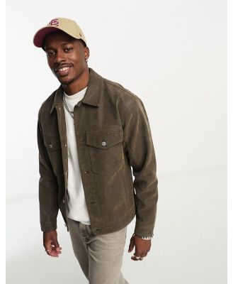 Abercrombie & Fitch faux suede trucker jacket in olive green