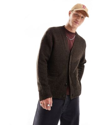 Abercrombie & Fitch fuzzy melange knit cardigan in brown