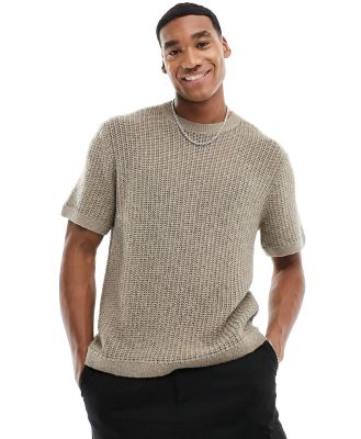 Abercrombie & Fitch handcrafted knit t-shirt in beige-Neutra