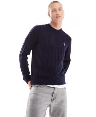 Abercrombie & Fitch icon logo merino wool knit jumper in navy