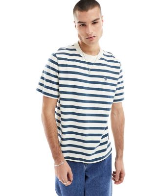 Abercrombie & Fitch icon logo stripe heavyweight t-shirt in white/blue