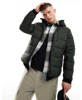 Abercrombie & Fitch lightweight hooded puffer jacket in olive green