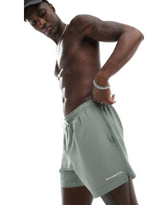 Abercrombie & Fitch logo 5in pull on stripe seersucker swim shorts in olive green