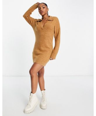 Abercrombie & Fitch long sleeve polo neck mini sweater dress in brown
